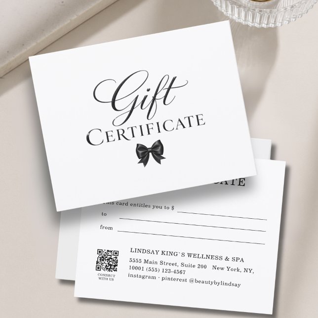 Certificat Cadeau Élégant Ruban Blanc Noir (Elegant Bow Beige Red Gift Certificate)