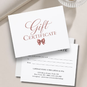 Certificat Cadeau Élégant Ruban Blanc Rosé Or