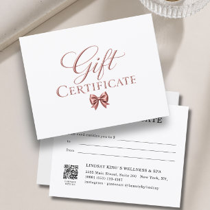 Certificat Cadeau Élégant Ruban Blanc Rosé Or
