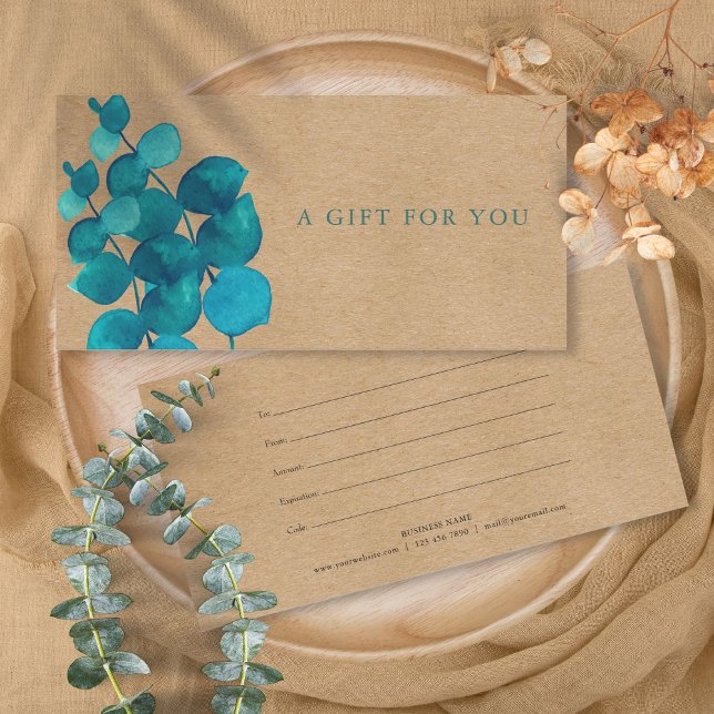 Certificat Cadeau Élégant Rustique Feuilles d'Euca (Elegant Rustic Eucalyptus Leaves Gift Certificate)