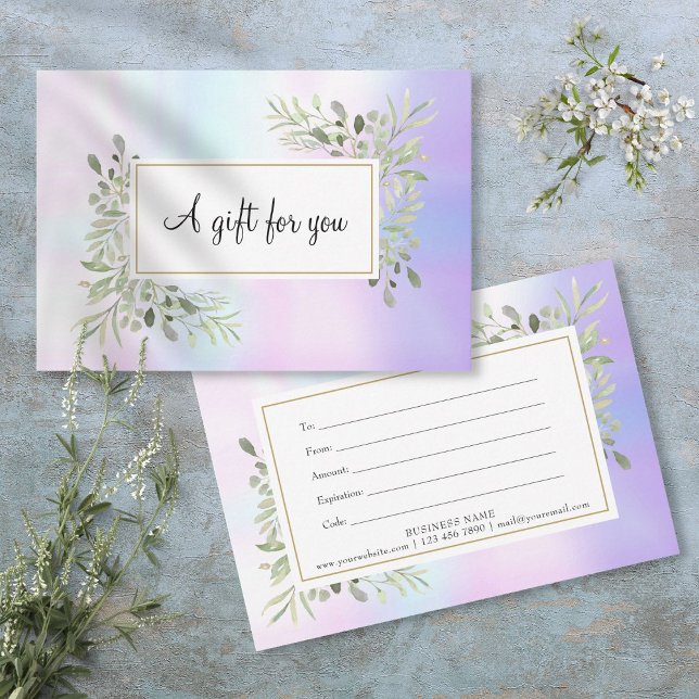 Certificat Cadeau Élégantes Feuilles de Printemps  (Elegant Holographic Spring Leaves Gift Certificate)