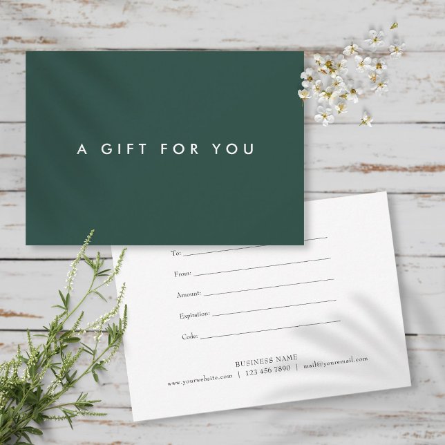 Certificat Cadeau Émeraude Minimaliste Gras (Minimalist Bold Emerald Green Gift Certificate)