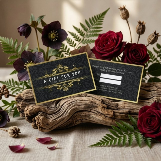 Certificat Cadeau en Lin Broché Floral Noir & Or (Créateur téléchargé)