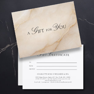 Certificat Cadeau en Marbre Beige Élégant