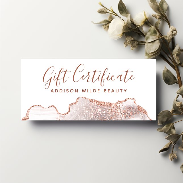 Certificat Cadeau en Marbre Blanc Agate et Or Rose (Créateur téléchargé)