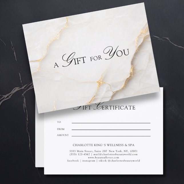 Certificat Cadeau en Marbre Blanc Élégant (A Gift for You! White Gold Marble Gift Certificate)