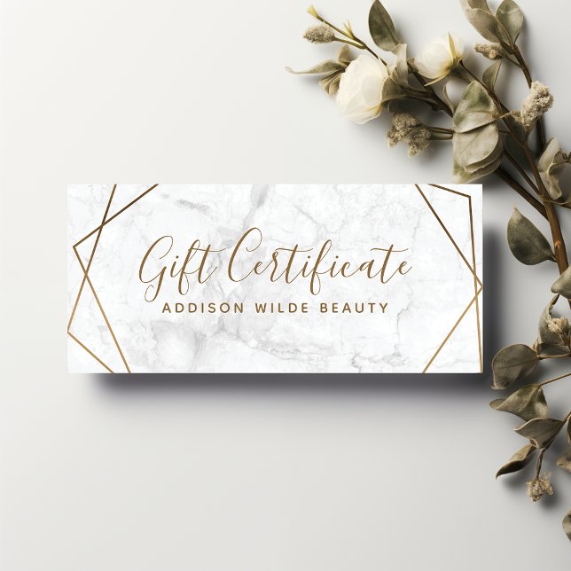 Certificat Cadeau en Marbre Blanc Géométrique Or (Créateur téléchargé)