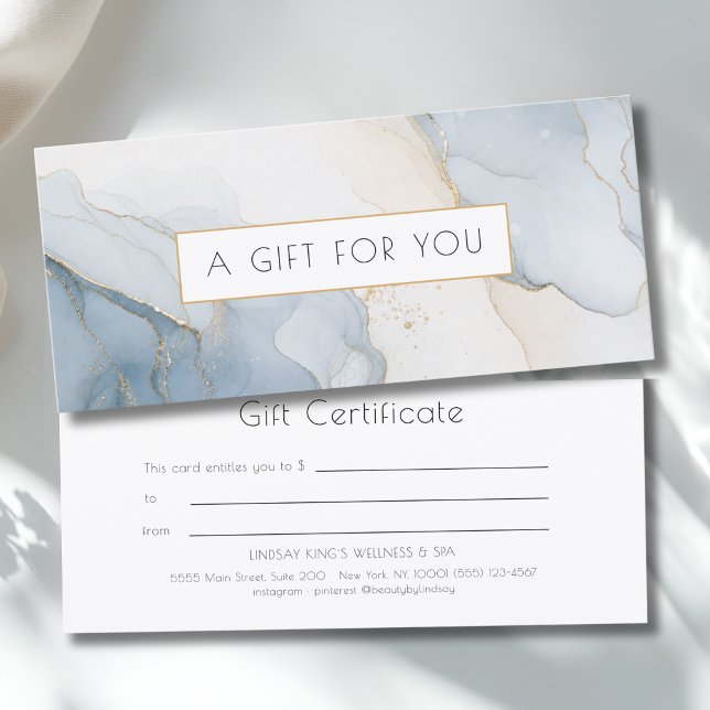 Certificat Cadeau en Marbre Bleu Beige Luxe Or (Luxury Blue Beige Gold Marble Gift Certificate)