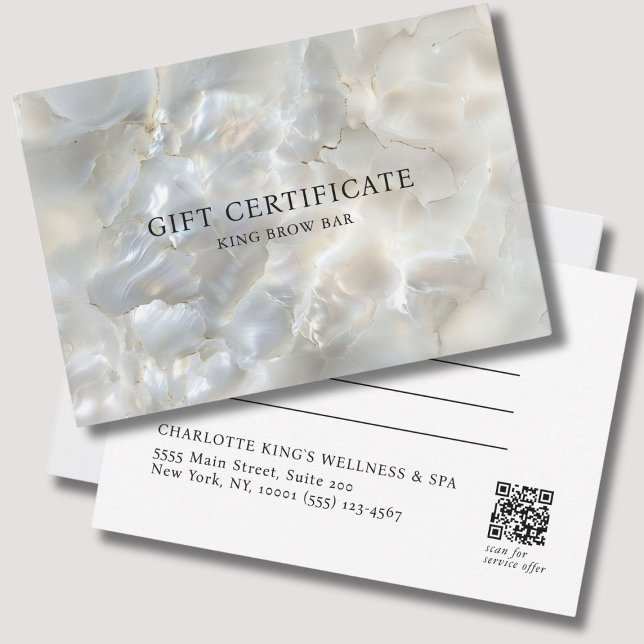 CERTIFICAT CADEAU EN MARBRE EN ARGENT BLANC SALON  (MARBEL WHITE-SILVER SALON QR CODE GIFT CERTIFICATE)