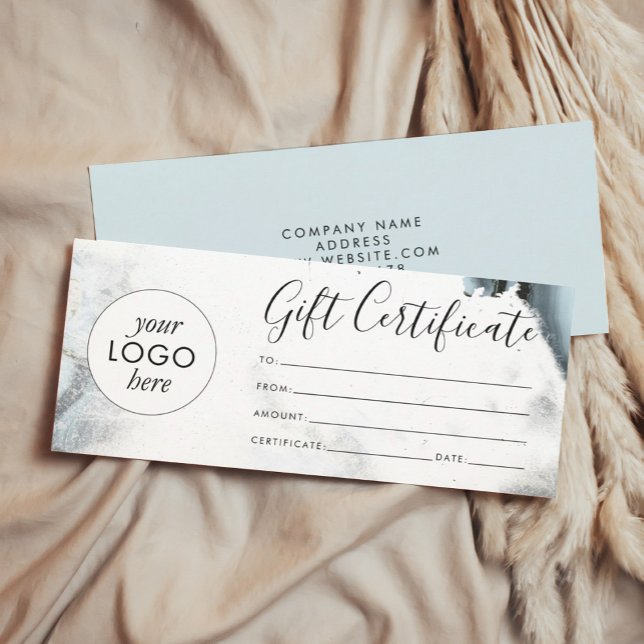 Certificat cadeau en marbre noir gris glace (Ice Blue Gray Black Marble Gift Certificate)