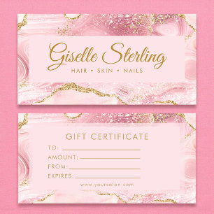 Certificat Cadeau en Marbre Rose Poudré et Or Chic
