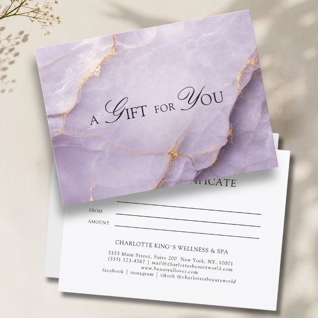 Certificat Cadeau en Marbre Violet Élégant (A Gift for You! Violet Gold Marble Gift Certificate)