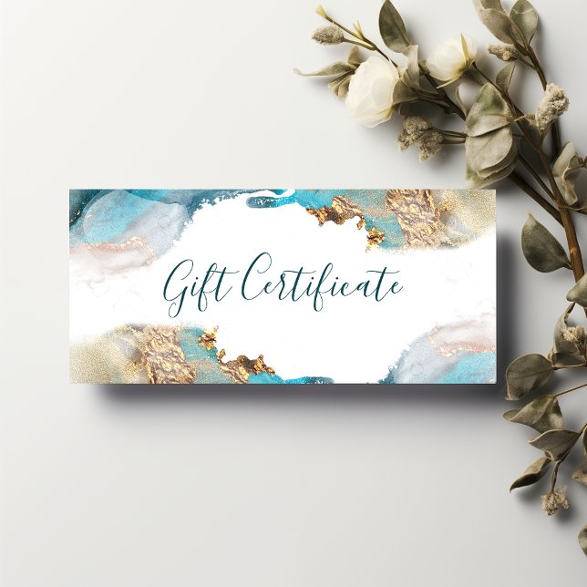 Certificat Cadeau Encre Liquide Moderne Bleu Et Or (Créateur téléchargé)