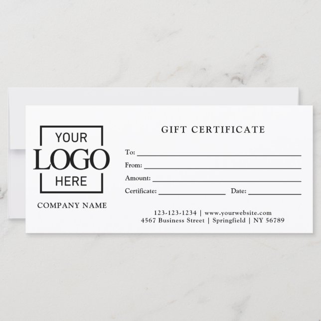 Certificat Cadeau Entreprise Blanc Simple Moderne (Devant)