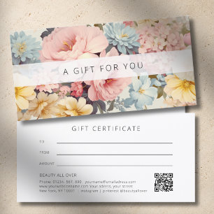 Certificat Cadeau Entreprise Code QR Floral Vintag