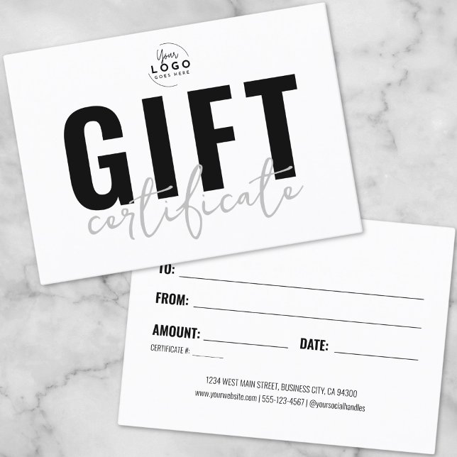 Certificat Cadeau Entreprise Écriture Moderne Logo (Modern Logo Script Business Gift Certificate)