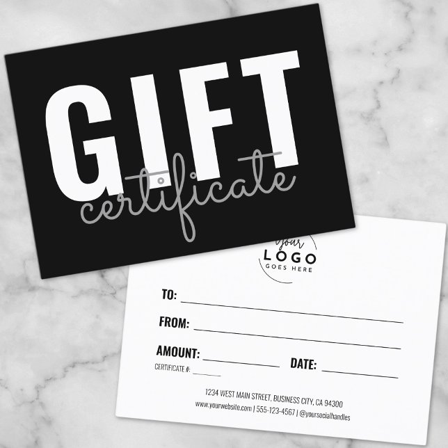Certificat Cadeau Entreprise Logo Écriture Moderne (Modern Script Logo Business Gift Certificate)