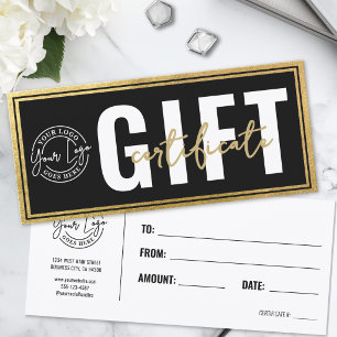 Certificat Cadeau Entreprise Logo Moderne Noir Or