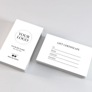 Certificat Cadeau Entreprise Logo Noir Blanc Moder