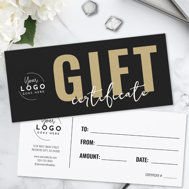 Certificat Cadeau Entreprise Logo Noir Et Or (Logo Modern Black Gold Business Gift Certificate)