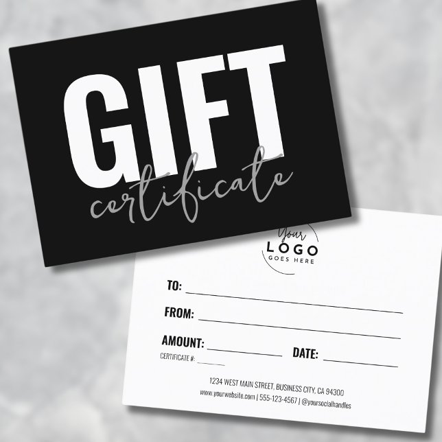 Certificat Cadeau Entreprise Moderne avec Logo (Logo Chic Minimalist Business Gift Certificate)