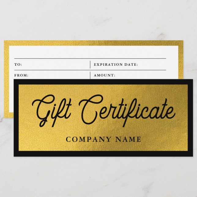 Certificat Cadeau Entreprise Or Noir (Devant / Derrière)