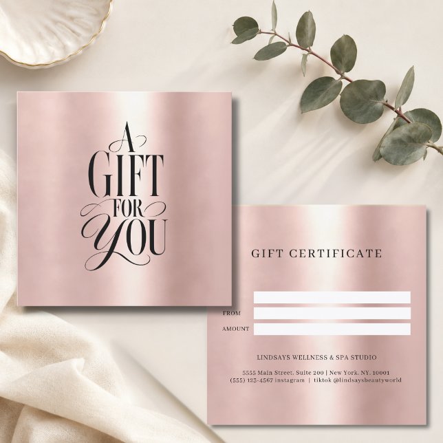 Certificat Cadeau Entreprise Police de Caractères  (Modern Script Font Rose-Gold Business Gift Certificate)