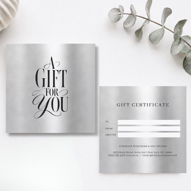 Certificat Cadeau Entreprise Police de Caractères  (Modern Script Font Business Silver Gift Certificate)