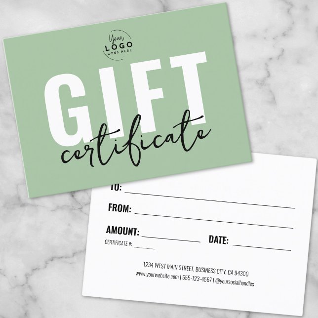 Certificat Cadeau Entreprise Verte (Sage Green Business Gift Certificate)