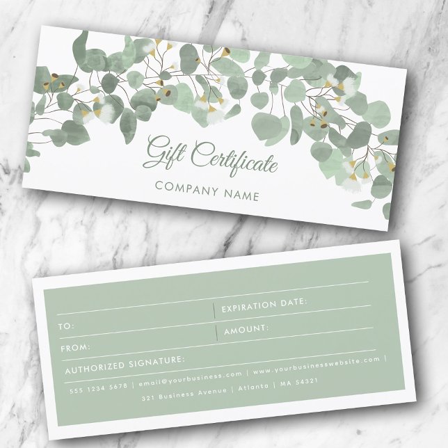 Certificat cadeau Eucalyptus Green Gum Blossoms (Eucalyptus Greenery Gum Blossoms Gift Certificate)