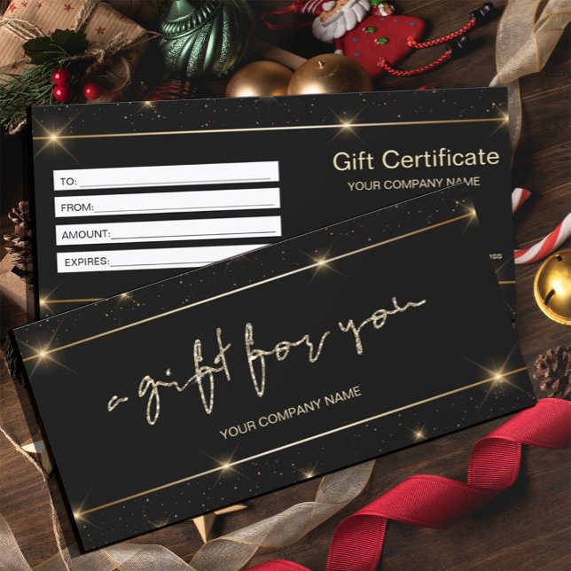 Certificat cadeau Faux Gold Script (#zazzlemade #giftcertificat #hairdresser #cosmetologist#salongiftcertificate#reward #blackgold)