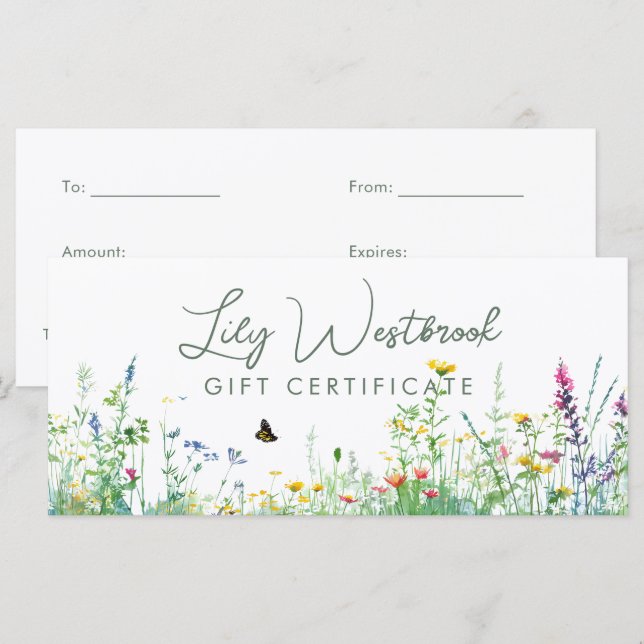 Certificat Cadeau Fleur de Fleuriste Aquarelle (Devant / Derrière)