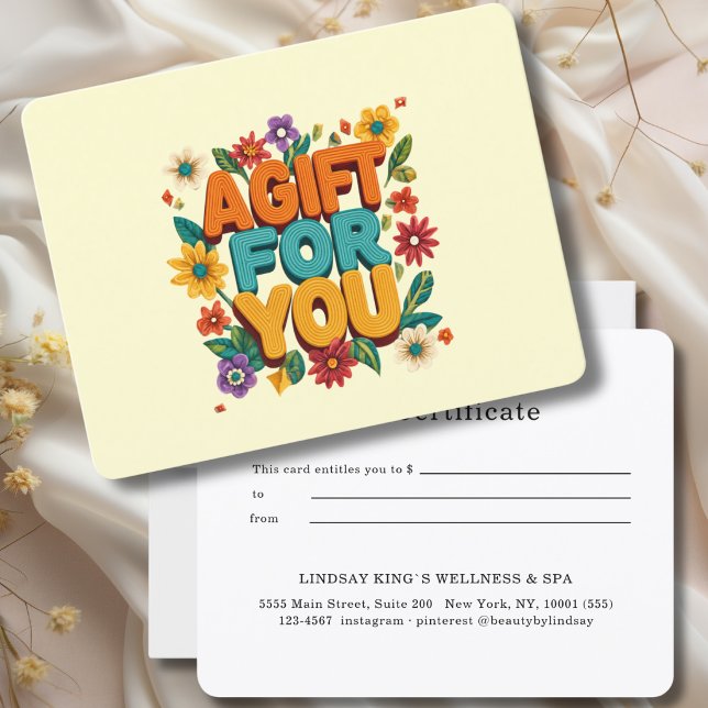 Certificat Cadeau Fleur Retro Jaune (Retro Floral Yellow Gift Certificate)