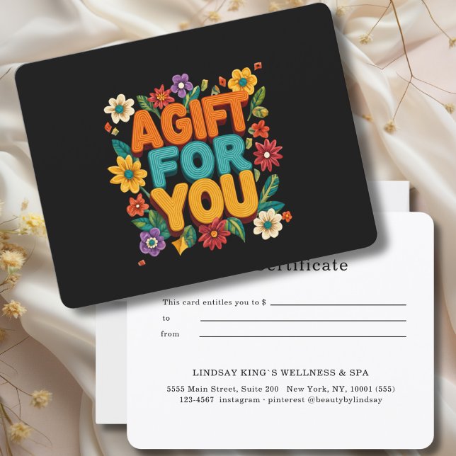 Certificat Cadeau Fleurie Rétro Noir (Retro Floral Black Gift Certificate)