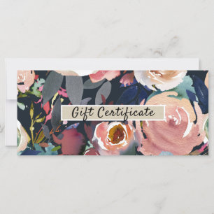 Certificat-cadeau floral aquarelle bleu foncé rose
