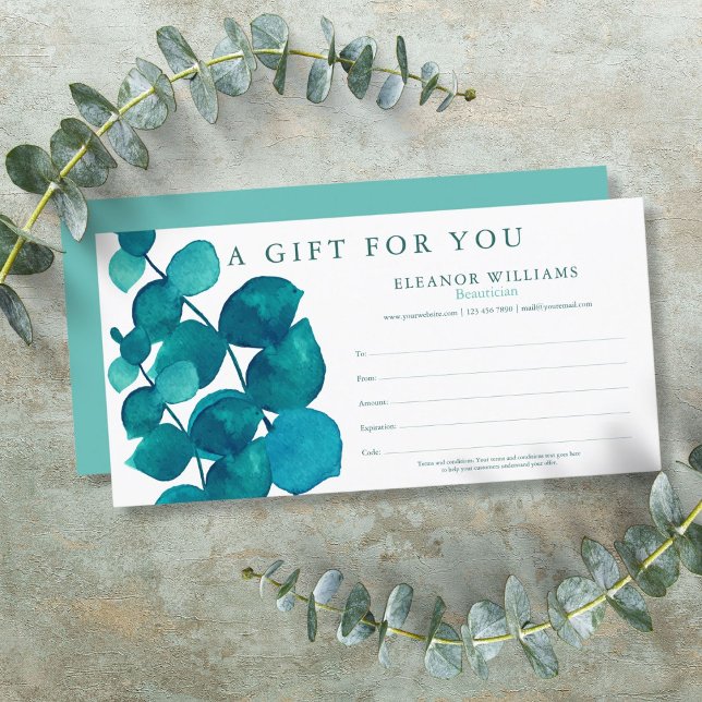 Certificat Cadeau Floral Eucalyptus pour Client (Eucalyptus Floral Customer Gift Certificate)