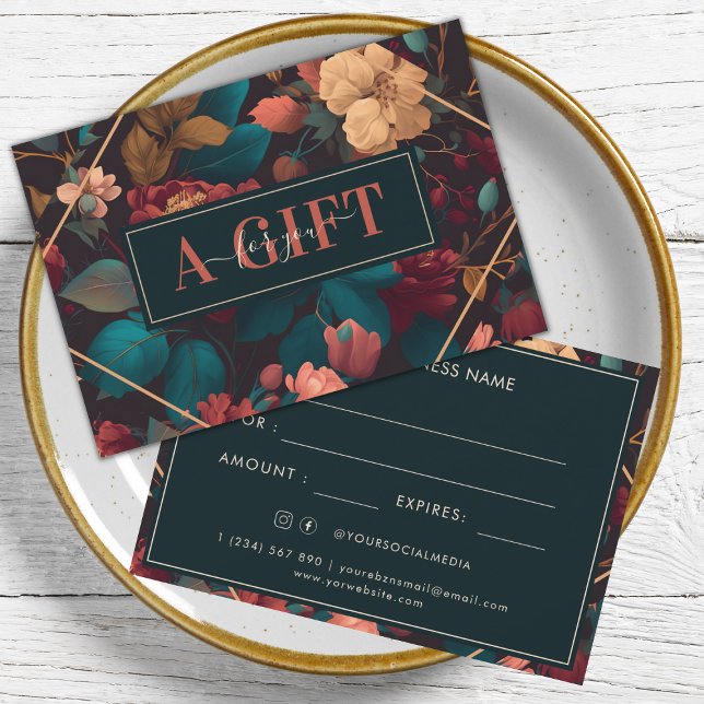 Certificat Cadeau Floral Foncé Romantique pour Ent (Créateur téléchargé)