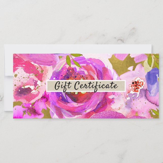 Certificat Cadeau Floral Or Rose Violet Pop (Devant)