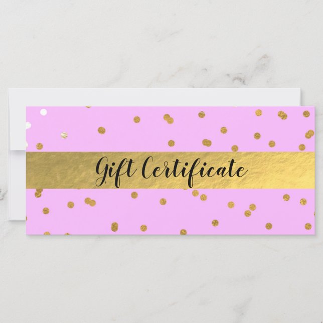 Certificat-cadeau Glam à pois confettis rose et or (Devant)