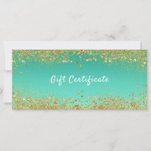 Certificat Cadeau Glamour Doré Pailleté & Bleu Aqu