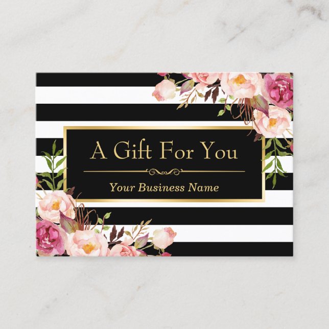 Certificat cadeau Gold Floral Black White Stripes (Devant)