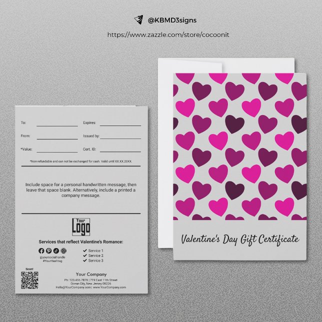 Certificat cadeau Heureuse Sainte-Valentin moderne (Modern Happy Valentine's Day Gift Certificate, Heart Pattern, Marketing Tool)