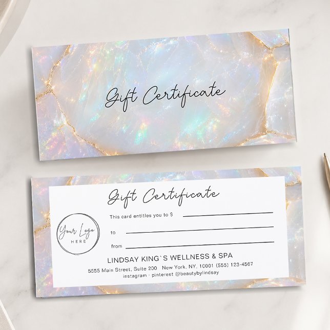 Certificat Cadeau Holographique Logo Opale Luxe (Luxury Opal Holographic Logo Gift Certificate)
