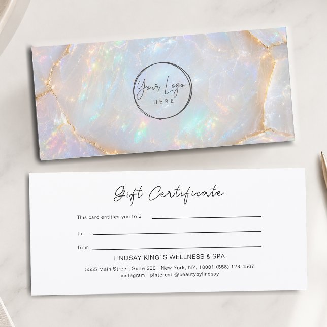 Certificat Cadeau Holographique Opale Luxe Logo (Luxury Opal Holographic Logo Gift Certificate)