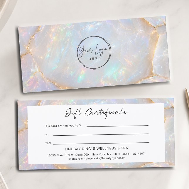 Certificat Cadeau Holographique Opale Luxe Logo (Luxury Opal Holographic Logo Gift Certificate)