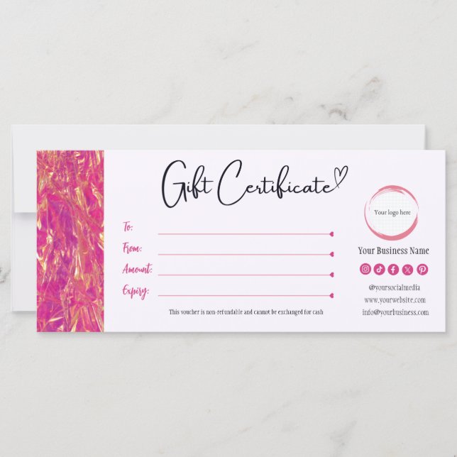 Certificat cadeau Hot Rose et Gold (Devant)