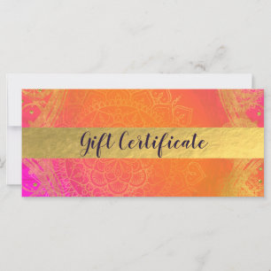 Certificat-cadeau indien Fuchsia Rose Orange et Or