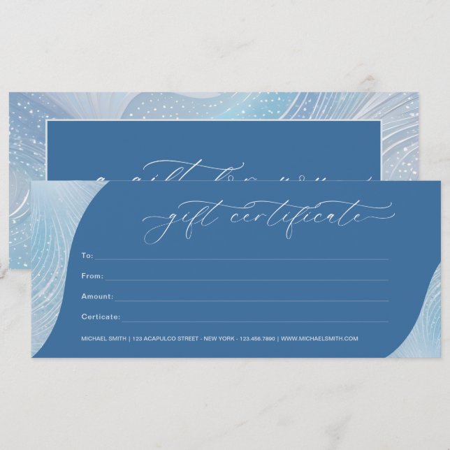 Certificat cadeau Iridescente Blue Gradient de lux (Devant / Derrière)