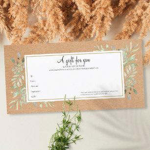 Certificat Cadeau Kraft Feuilles de Printemps