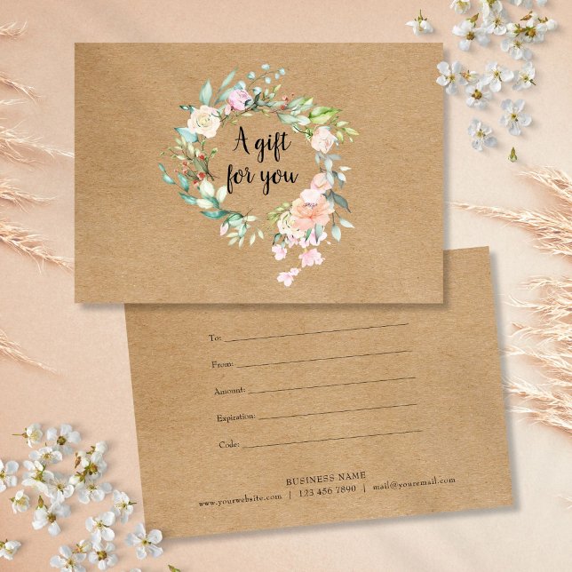 Certificat Cadeau Kraft Guirlande de Roses Rustiqu (Roses Garland Rustic Kraft Gift Certificate)